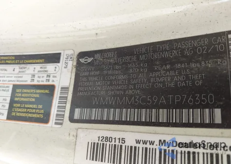 2010 Mini Cooper S Clubman z USA, uszkodzony, nr VIN WMWMM3C59ATP76350